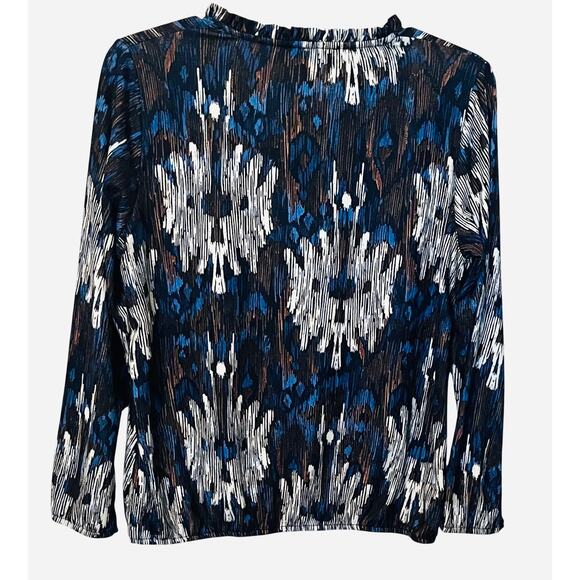 DREAMSTAR LONG SLEEVE V-NECK TOP, WOMENS, XL, NAVY BLUE BROWN WHITE ABSTRACT - Picture 5 of 11